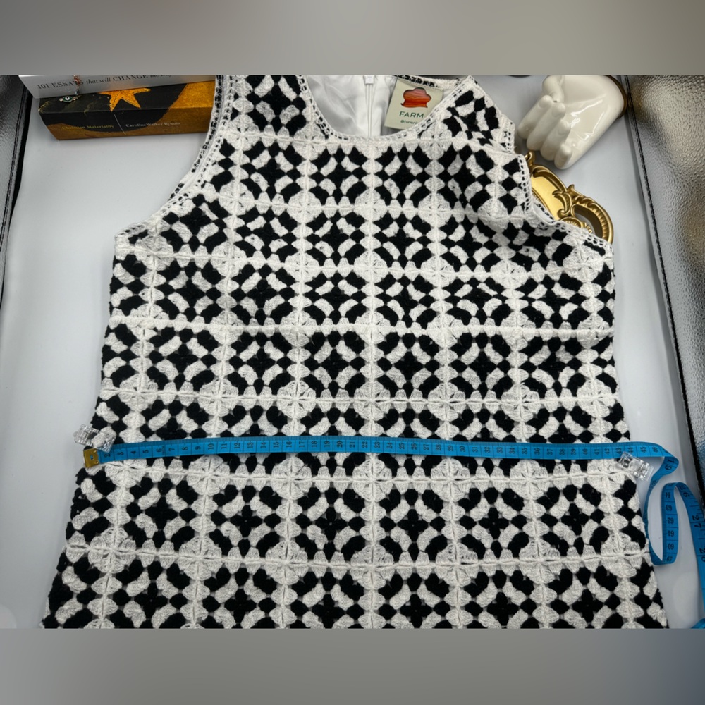 🆕 FARM Rio 🧿 NWOT Patch Crochet Black & White Monochrome Mini Dress - Size S - Picture 12 of 14